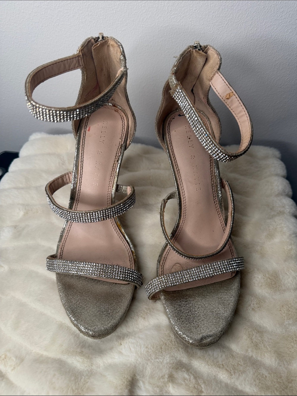 Rhinestone Strap Silver High Heel Sandals